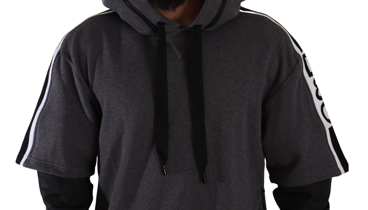 Dolce &amp; Gabbana Grau-Schwarzer Baumwollpullover mit Kapuze #DGMILLENNIALS