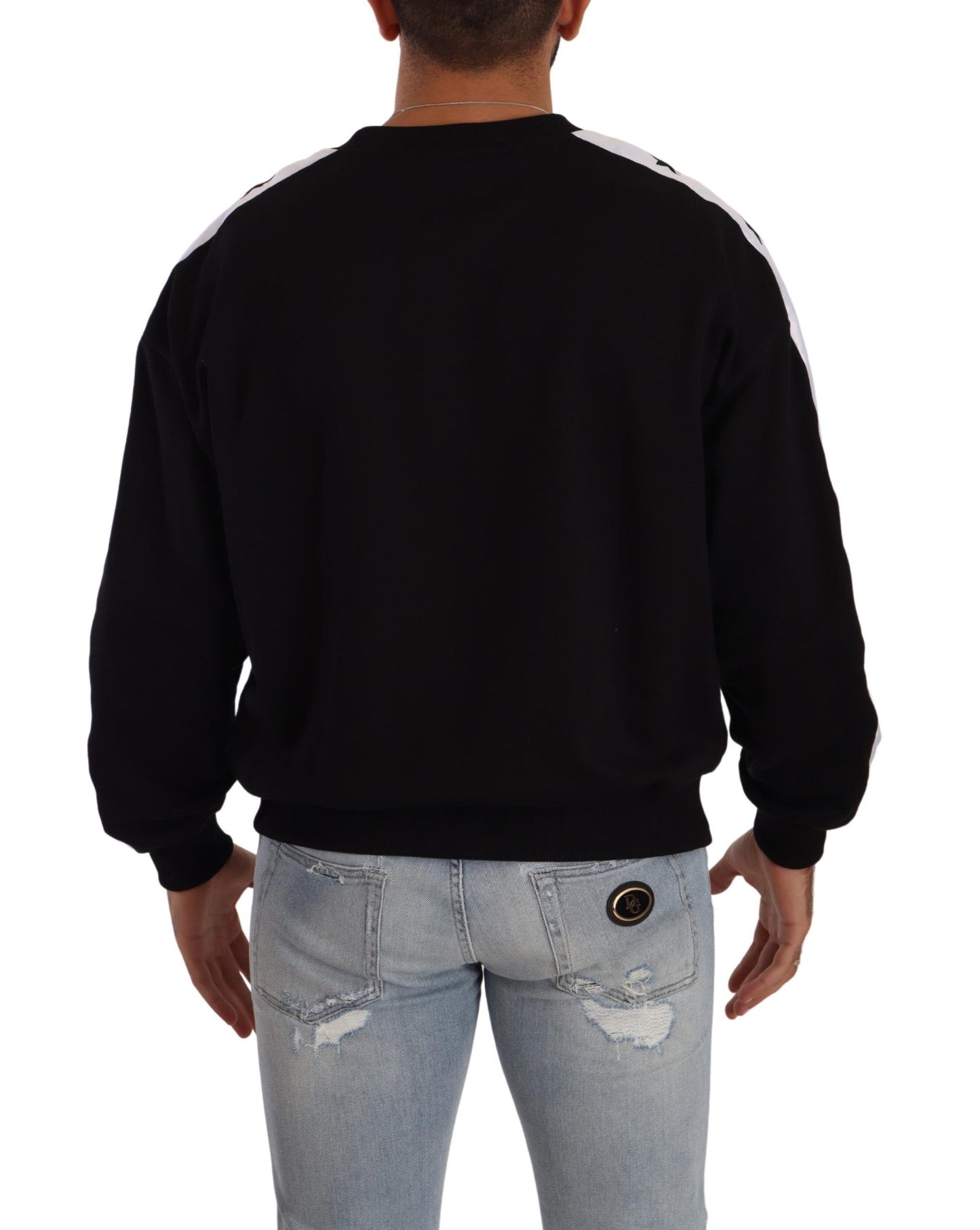 Dolce &amp; Gabbana – Schwarzer Pullover mit Rundhalsausschnitt aus Baumwolle mit Krone und Sternen von 1984 in Schwarz