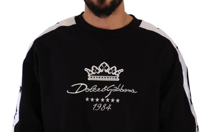 Dolce &amp; Gabbana – Schwarzer Pullover mit Rundhalsausschnitt aus Baumwolle mit Krone und Sternen von 1984 in Schwarz