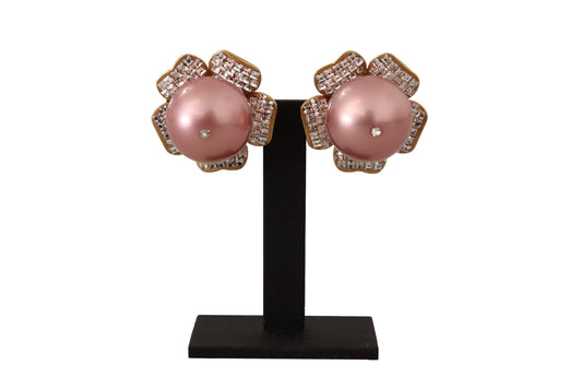 Dolce &amp; Gabbana – Goldfarbene Maxi-Ohrclips mit Kunstperlen und Blumenmuster