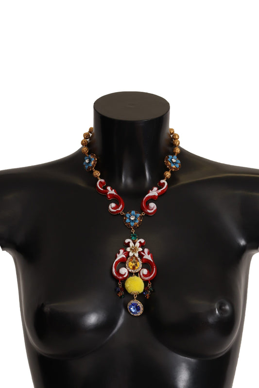 Dolce &amp; Gabbana – Carretto Sicily – Statement-Kettenhalskette aus goldenem Messing mit Kristallen