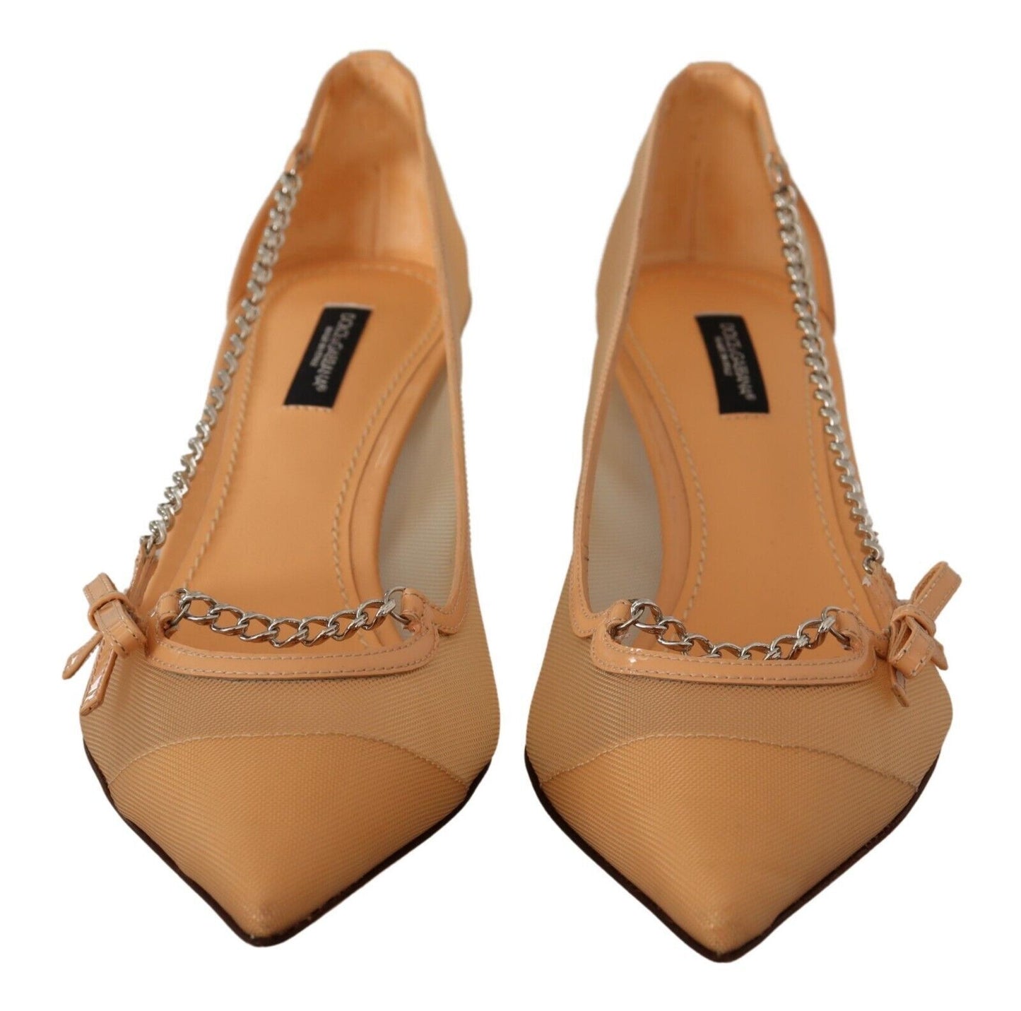 Dolce &amp; Gabbana Peach Mesh Leder Ketten Heels Pumps Schuhe
