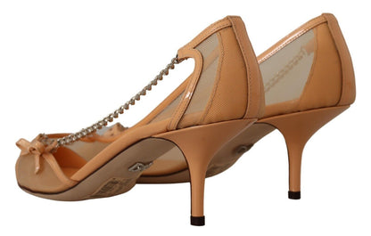 Dolce &amp; Gabbana Peach Mesh Leder Ketten Heels Pumps Schuhe