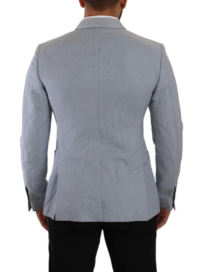 Dolce &amp; Gabbana – Blauer Slim Fit-Jackenmantel aus Baumwollleinen