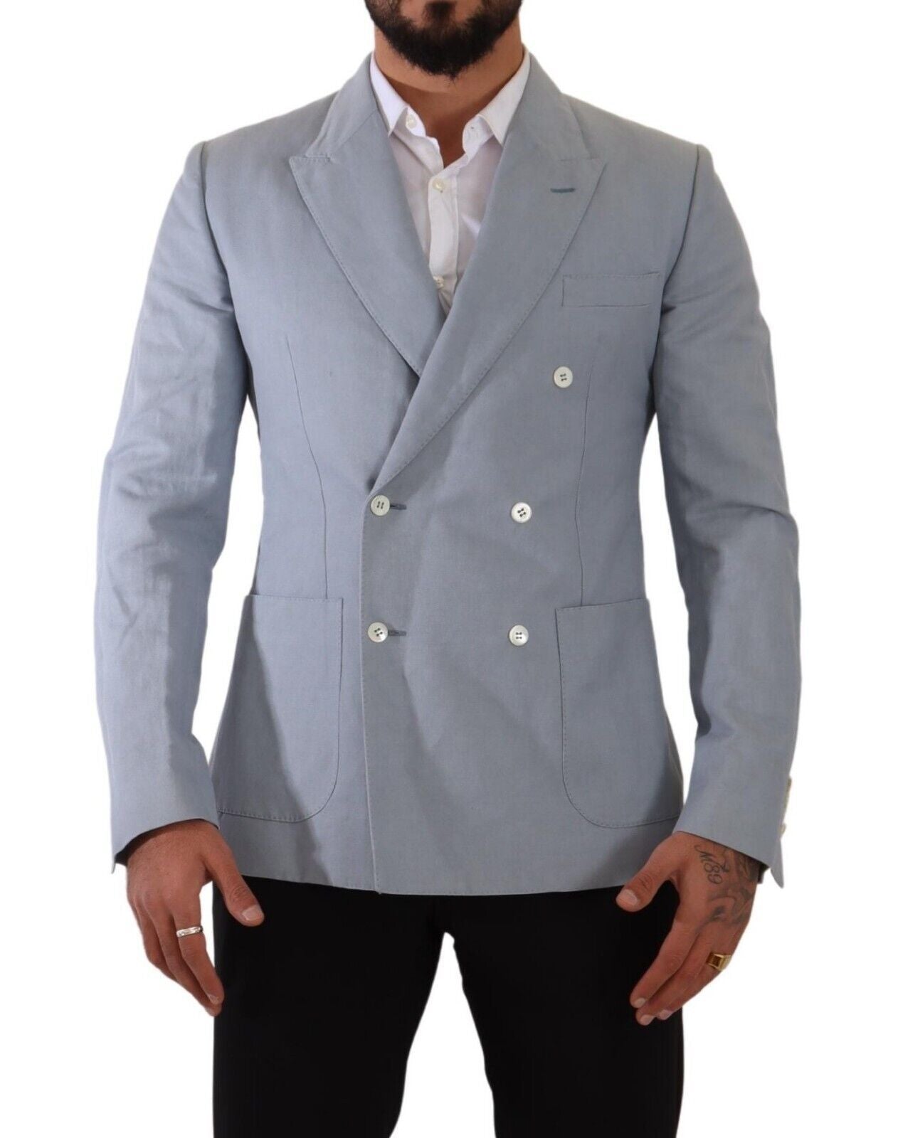 Dolce &amp; Gabbana – Blauer Slim Fit-Jackenmantel aus Baumwollleinen