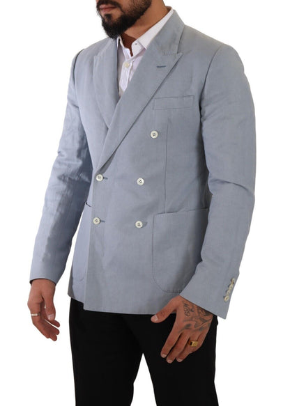 Dolce &amp; Gabbana – Blauer Slim Fit-Jackenmantel aus Baumwollleinen