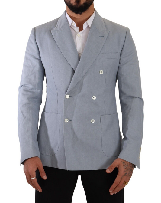 Dolce &amp; Gabbana – Blauer Slim Fit-Jackenmantel aus Baumwollleinen