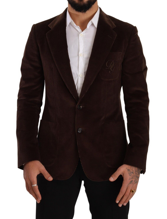 Dolce &amp; Gabbana – Brauner Cord-Slim-Fit-Mantel mit DG-Logo-Blazer