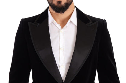 Dolce &amp; Gabbana – Einreihiger Blazer aus schwarzem Samt mit einem Knopf