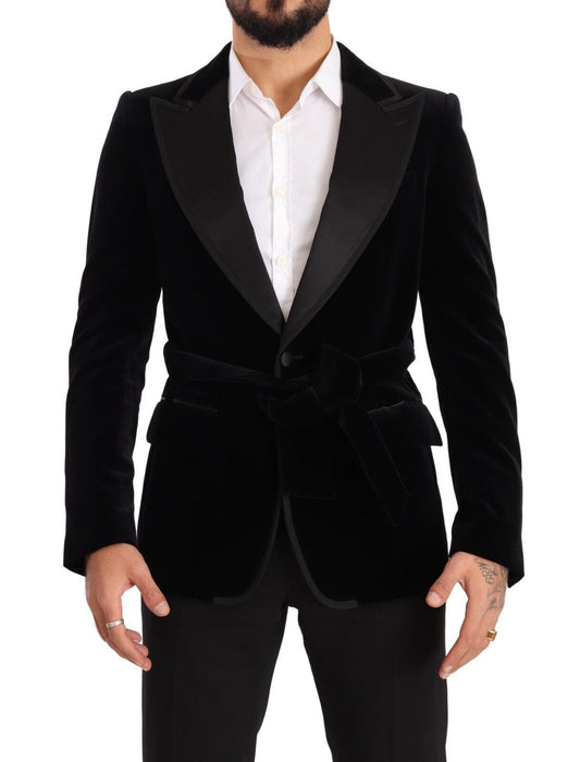Dolce &amp; Gabbana – Einreihiger Blazer aus schwarzem Samt mit einem Knopf