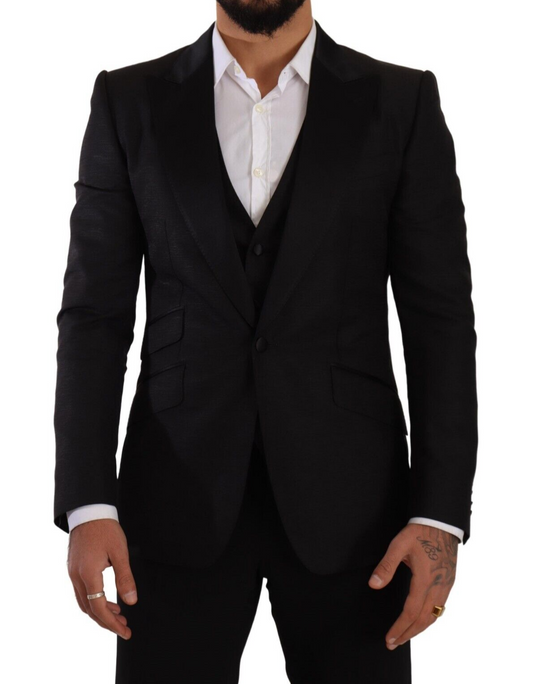 Dolce &amp; Gabbana – Schwarzer, schmal geschnittener, zweiteiliger SICILIA-Blazer