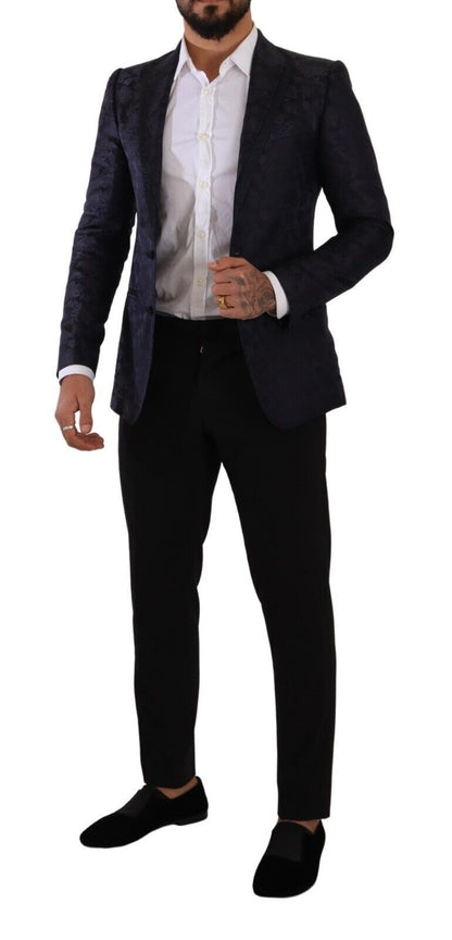 Dolce &amp; Gabbana Blauer Jacquard-Seidenmantel mit Blumenmuster MARTINI Blazer