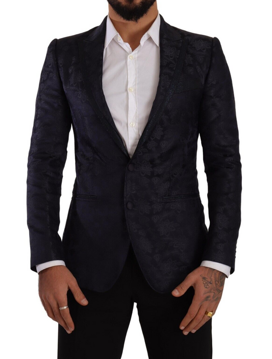 Dolce &amp; Gabbana Blauer Jacquard-Seidenmantel mit Blumenmuster MARTINI Blazer