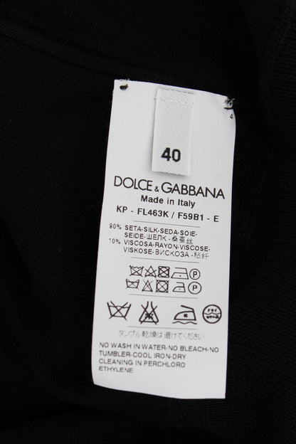 Dolce &amp; Gabbana – Poloshirt aus schwarzer Seide mit Blumenstickerei