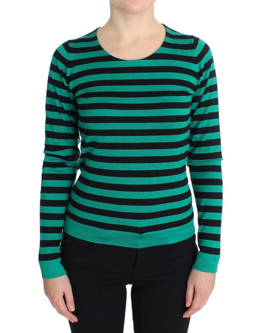 Dolce &amp; Gabbana Grün-Schwarzer Seiden-Kaschmirpullover