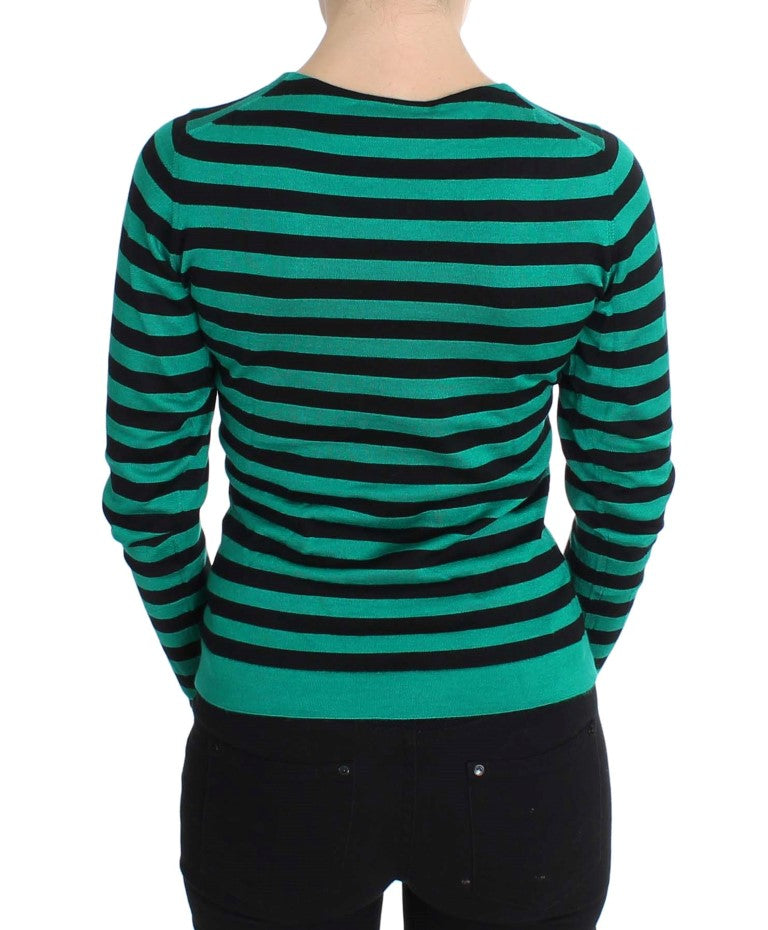 Dolce &amp; Gabbana Grün-Schwarzer Seiden-Kaschmirpullover