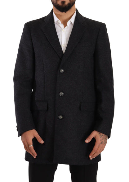 Dolce &amp; Gabbana Dark Gray Wool Over Trench Coat Men Jacket