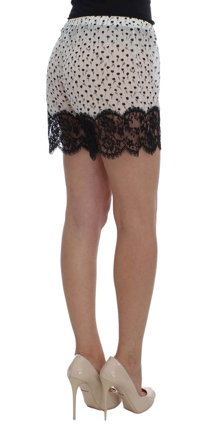 Dolce &amp; Gabbana – Nachtwäsche-Shorts aus Seide mit Blumenspitze in Weiß und Schwarz 