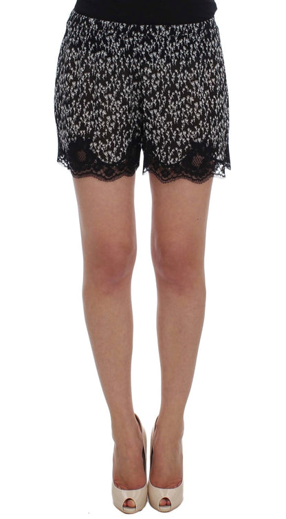 Dolce &amp; Gabbana – Nachtwäsche-Shorts aus Seide mit Blumenspitze in Schwarz und Weiß 