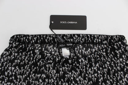 Dolce &amp; Gabbana – Nachtwäsche-Shorts aus Seide mit Blumenspitze in Schwarz und Weiß 