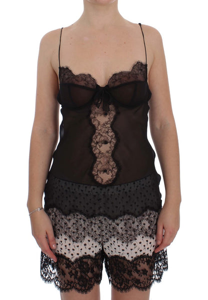 Dolce &amp; Gabbana – Schwarzes Babydoll-Dessous-Oberteil aus Seidenspitze
