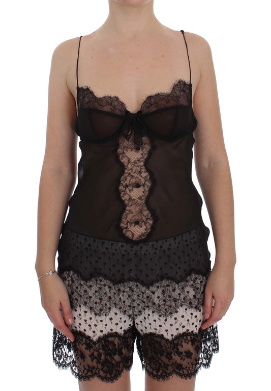 Dolce &amp; Gabbana – Schwarzes Babydoll-Dessous-Oberteil aus Seidenspitze