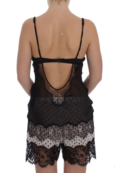 Dolce &amp; Gabbana – Schwarzes Babydoll-Dessous-Oberteil aus Seidenspitze