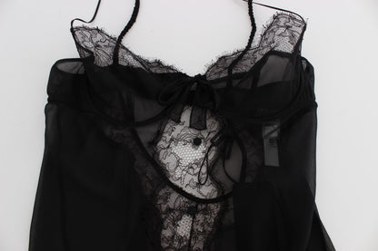 Dolce &amp; Gabbana – Schwarzes Babydoll-Dessous-Oberteil aus Seidenspitze