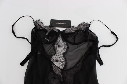 Dolce &amp; Gabbana – Schwarzes Babydoll-Dessous-Oberteil aus Seidenspitze