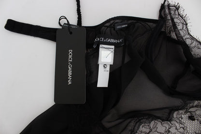 Dolce &amp; Gabbana – Schwarzes Babydoll-Dessous-Oberteil aus Seidenspitze