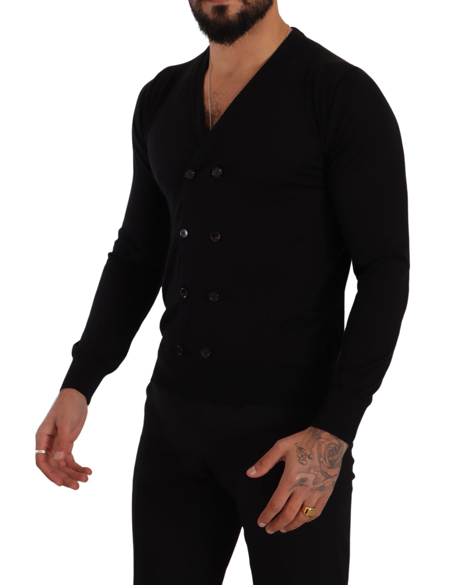 Dolce &amp; Gabbana – Schwarzer Cardigan aus Kaschmir mit Knopfleiste