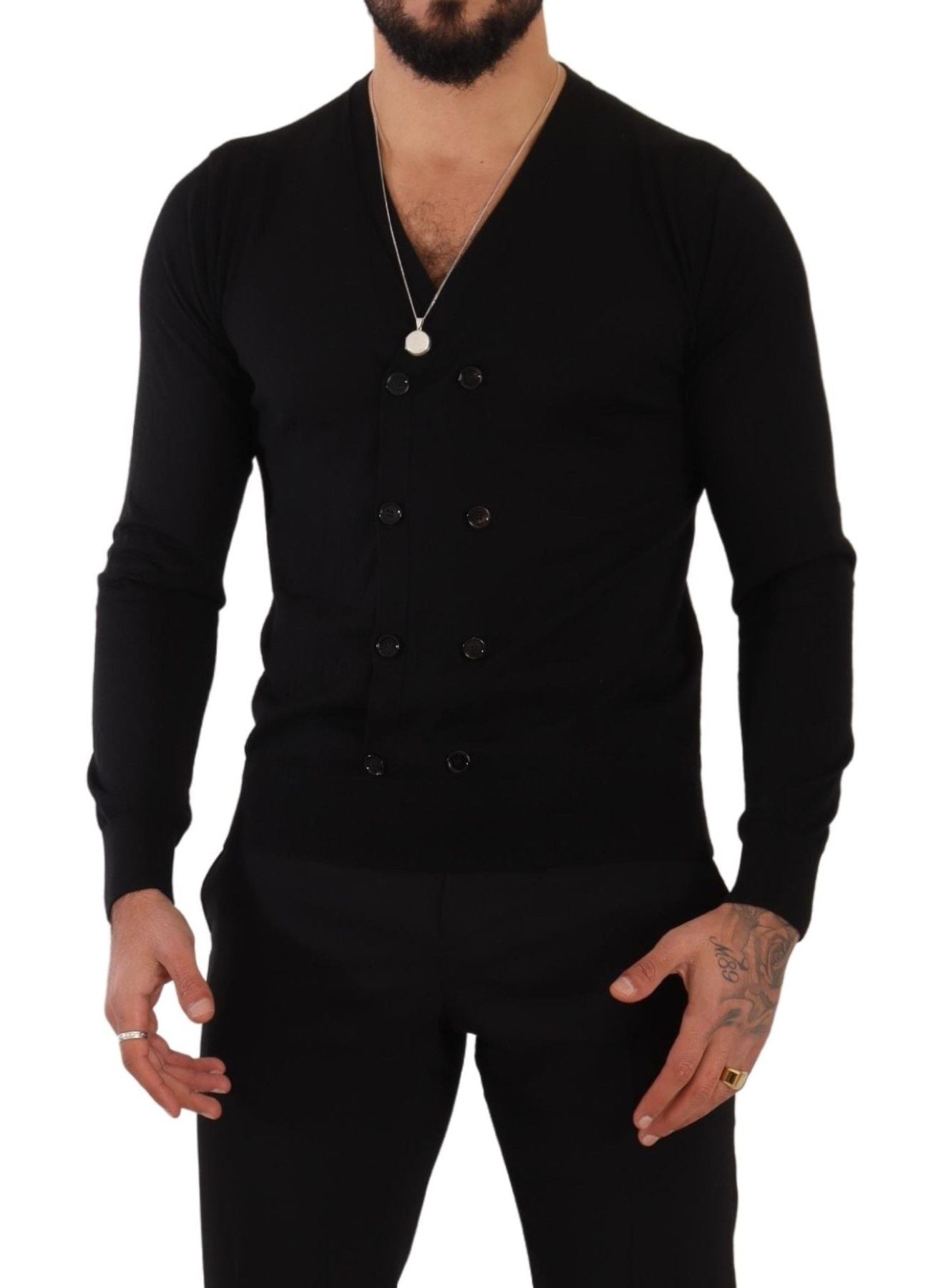 Dolce &amp; Gabbana – Schwarzer Cardigan aus Kaschmir mit Knopfleiste