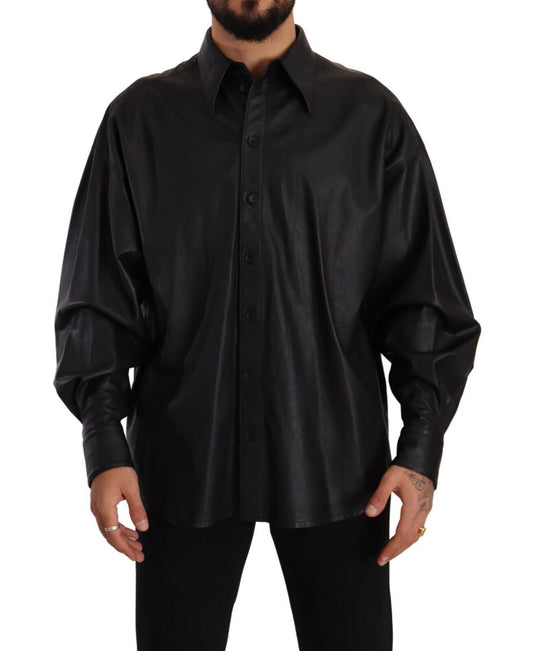Dolce &amp; Gabbana – Schwarze Lederjacke mit Knopfleiste für Herren