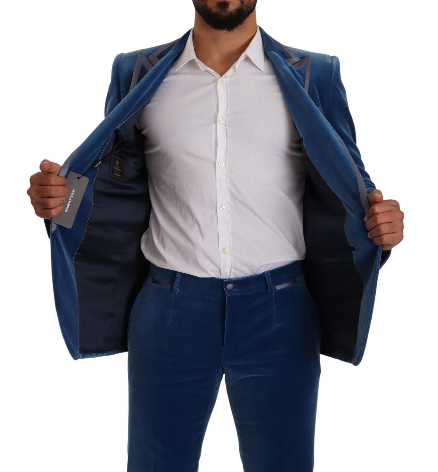 Dolce &amp; Gabbana Blue SICILIA Velvet Slim Fit 2 Piece Suit