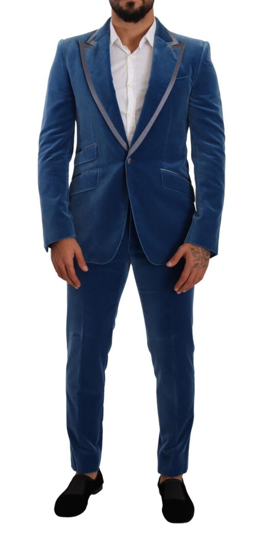 Dolce &amp; Gabbana Blue SICILIA Velvet Slim Fit 2 Piece Suit