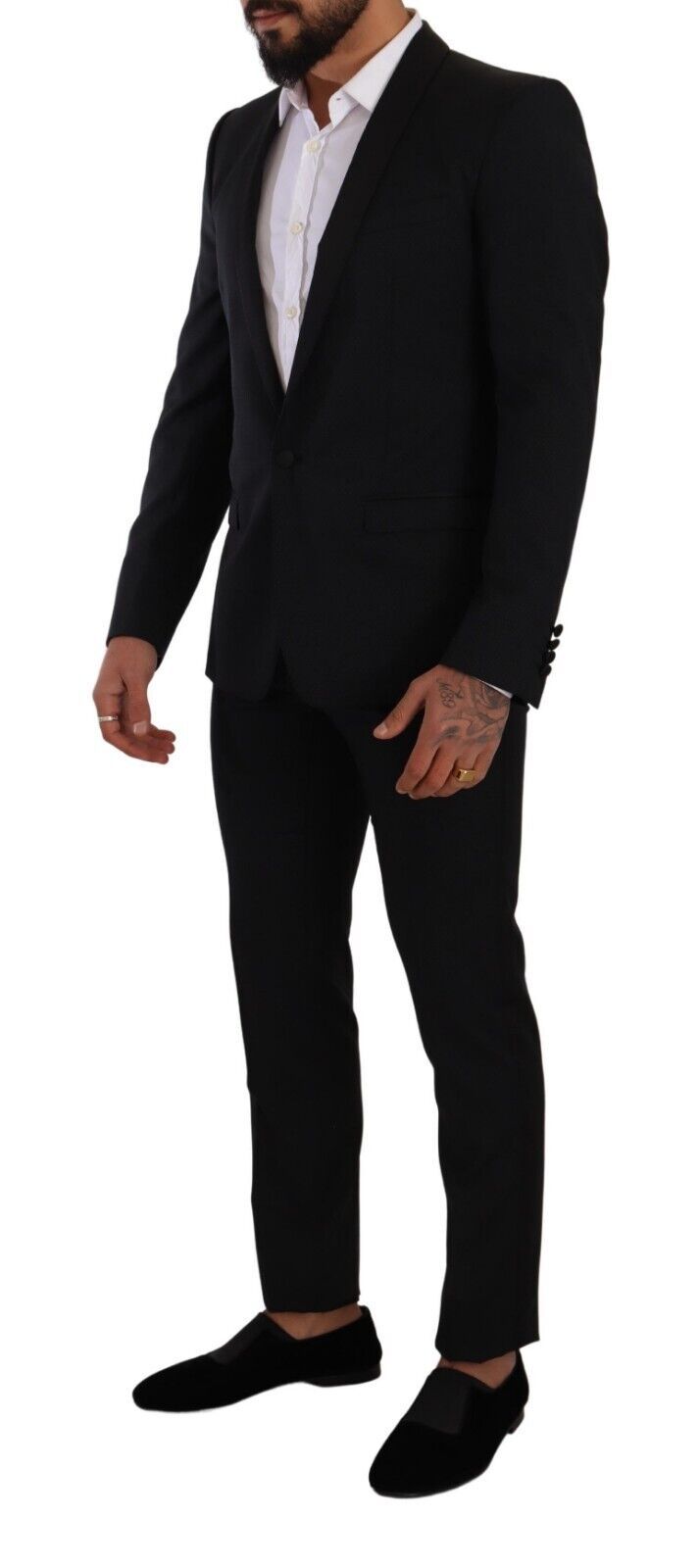 Dolce &amp; Gabbana Black Fantasy GOLD Wool Slim Fit 2 Piece Suit