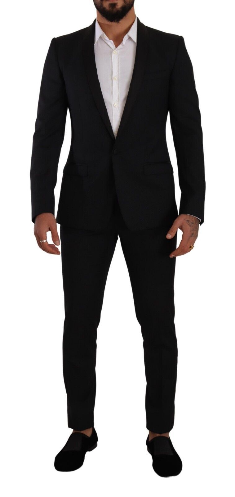 Dolce &amp; Gabbana Black Fantasy GOLD Wool Slim Fit 2 Piece Suit