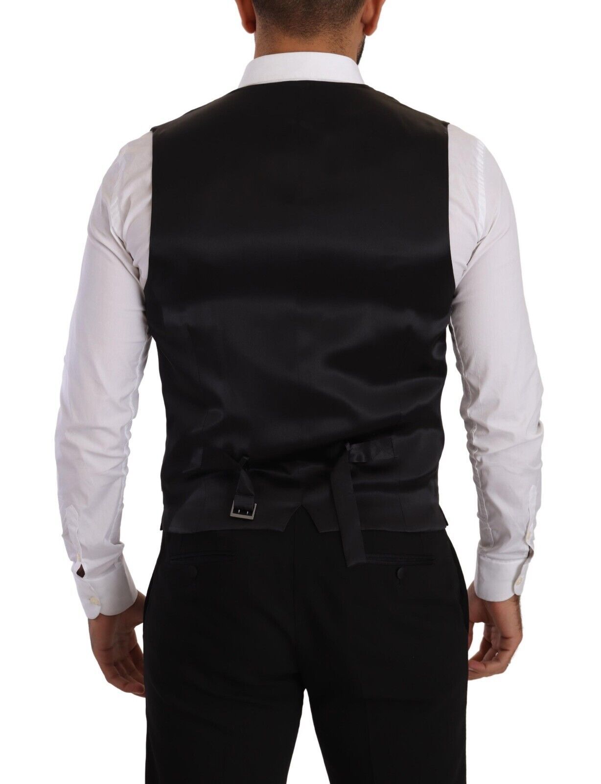 Dolce &amp; Gabbana – Schwarze Weste aus gestreifter Wolle und Seide