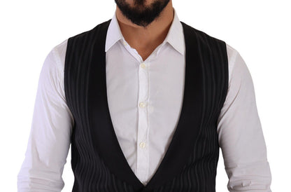 Dolce &amp; Gabbana – Schwarze Weste aus gestreifter Wolle und Seide