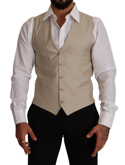 Dolce &amp; Gabbana Beige Slim Fit Weste aus Baumwolle und Seide