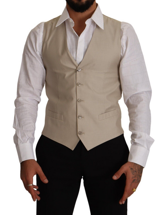 Dolce &amp; Gabbana Beige Slim Fit Weste aus Baumwolle und Seide