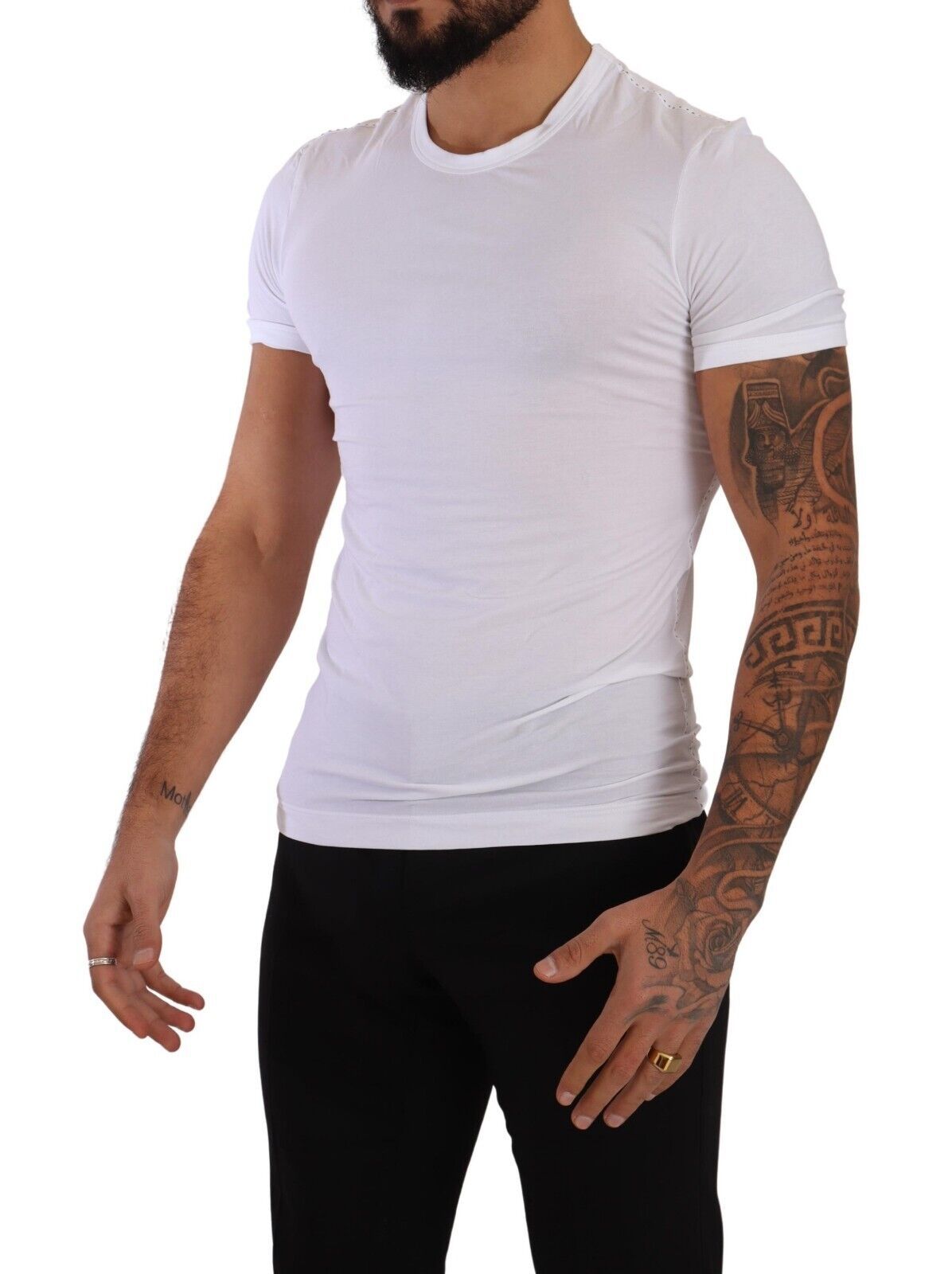 Dolce &amp; Gabbana – Weißes T-Shirt mit Rundhalsausschnitt und Stretch-Baumwolle