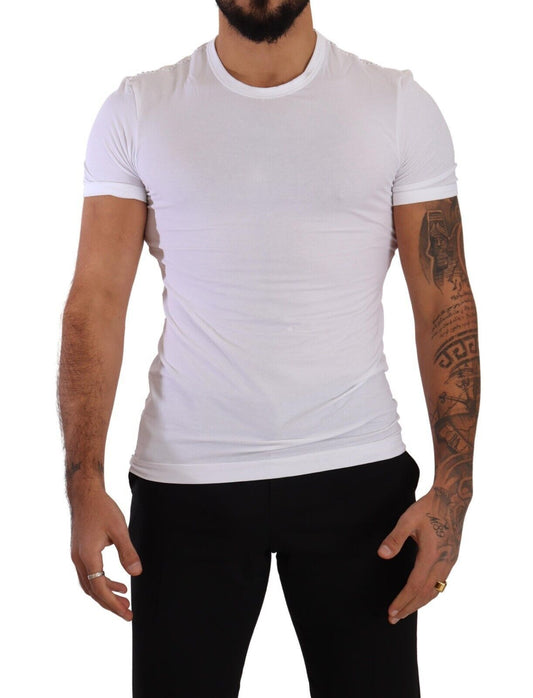 Dolce &amp; Gabbana – Weißes T-Shirt mit Rundhalsausschnitt und Stretch-Baumwolle