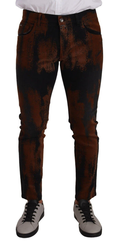 Dolce &amp; Gabbana – Skinny-Jeans aus Baumwolle in Schwarz und Braun mit Batikmuster