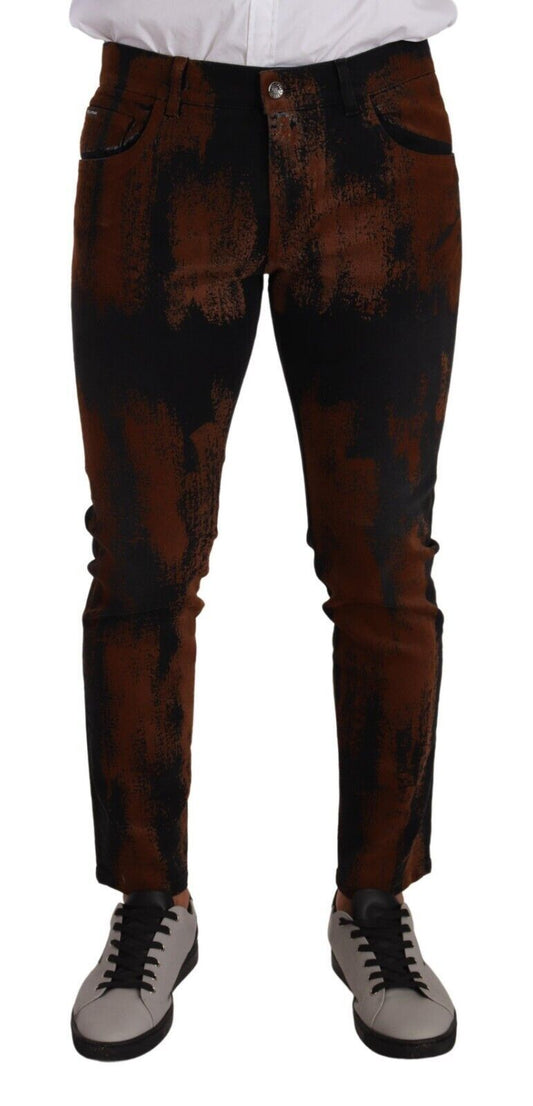 Dolce &amp; Gabbana – Skinny-Jeans aus Baumwolle in Schwarz und Braun mit Batikmuster