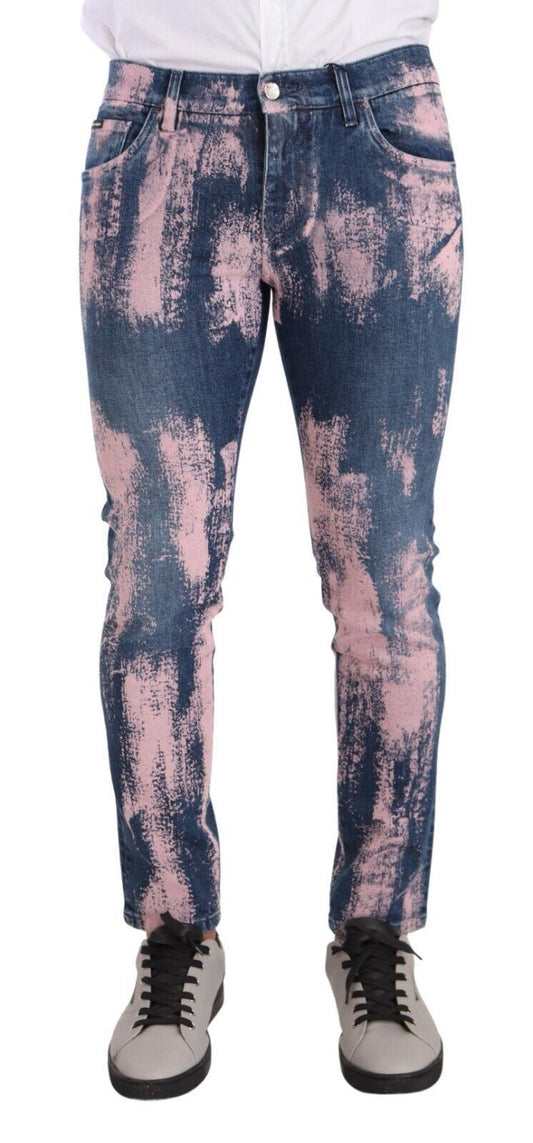 Dolce &amp; Gabbana – Skinny-Jeans aus Baumwolle in Blau und Rosa mit Batikmuster