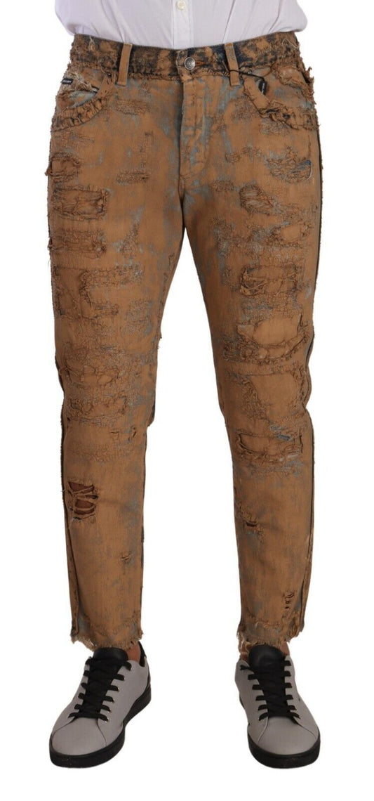Dolce &amp; Gabbana – Braune Jeans aus Baumwolle im Used-Look in normaler Passform