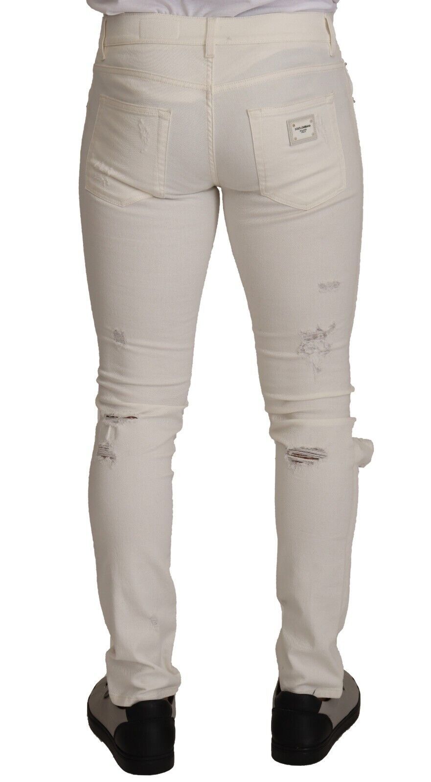 Dolce &amp; Gabbana – Weiße, zerfetzte Skinny-Jeans aus Baumwolle für Herren