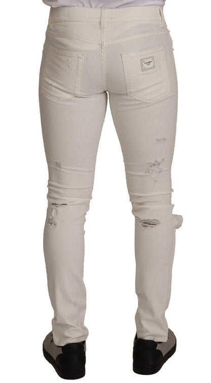 Dolce &amp; Gabbana – Weiße, zerfetzte Skinny-Jeans aus Baumwolle für Herren