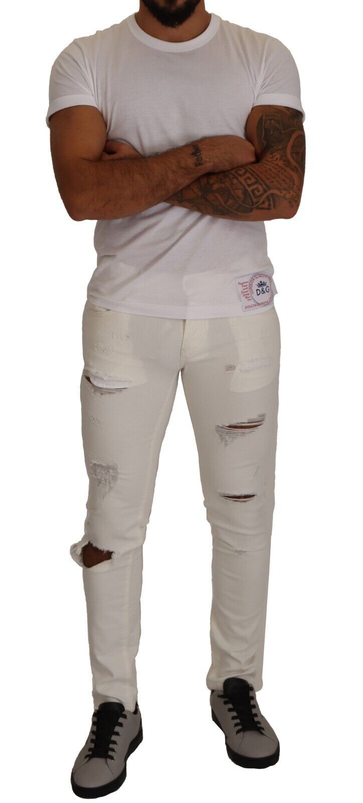 Dolce &amp; Gabbana – Weiße, zerfetzte Skinny-Jeans aus Baumwolle für Herren